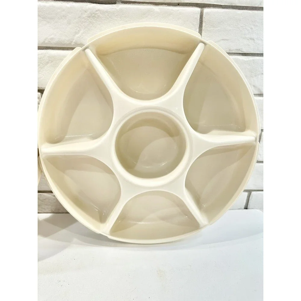 Vintage Tupperware almond color party dip tray 1663-2 includes 1667-8 dip holder